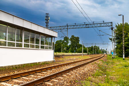 Sky before the storm. Railway line. Time for holiday travel. Europe, Poland, Mazovia.の写真素材