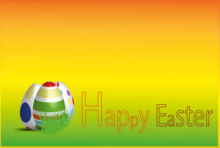 Easter background. Three coolor eggs on bright colors. Inscription Happy Easter.のイラスト素材