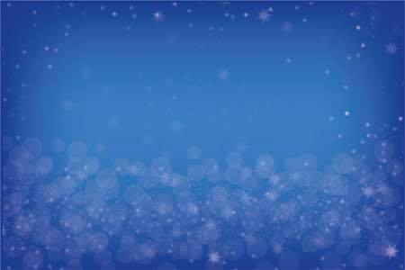 Blue Christmas background with bokeh and white stars. Light effects. Background for postcard. Christmas wishes.の写真素材