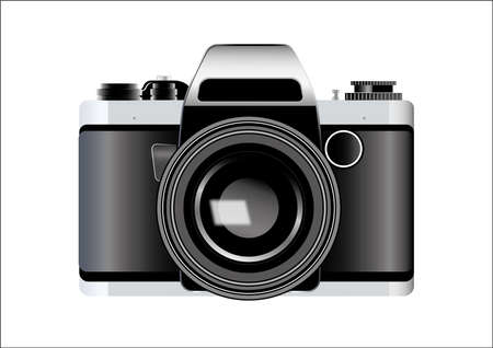 Retro camera on 35mm negatives. Analog photography. Vintage hobby. Monochrome photographic clipart.の写真素材