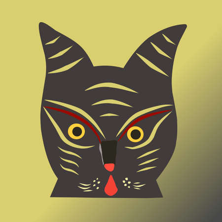 Cat head illustration vector design with golden and black gradient background suitable for logo, icon, mascot and t-shirt designのイラスト素材