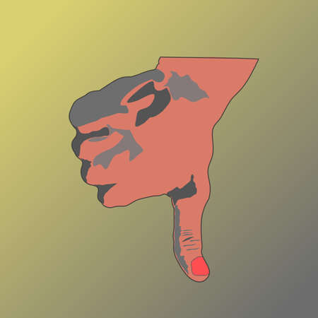 Simple vector illustration design thumb dislike icon on golden color gradient background suitable for logo, sticker, mascot and screen printing designsのイラスト素材