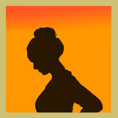 Simple vector design, silhouette of woman in Gold color frame suitable for design, logo, icon, mascot, sticker, background, wallpaper and screen printingのイラスト素材