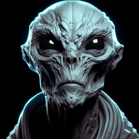 Fantasy alien face on black background. 3D illustration. 3D rendering.の素材