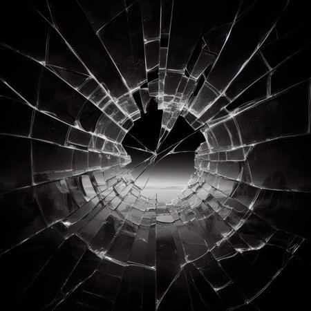 Broken glass on a black background. 3d rendering, 3d illustration.の素材