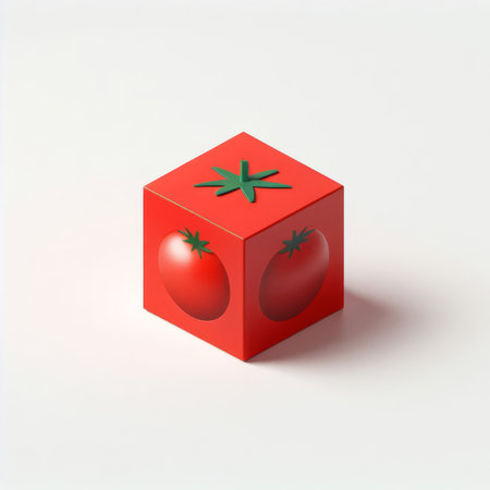 3d illustration of tomato cube on white background. 3d renderingの素材