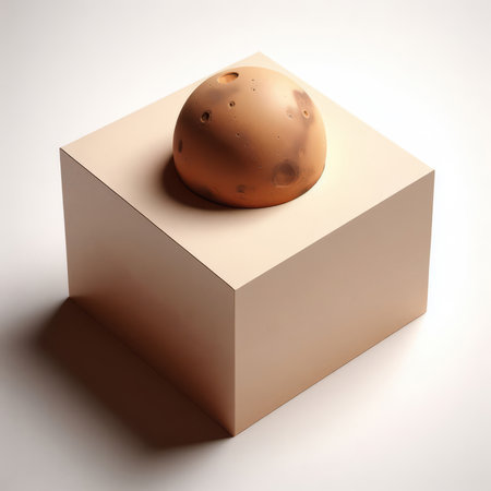 3d rendering of brown stone in cube on white background with shadowの素材