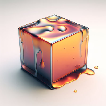 3d render of cube with liquid on white background, abstract backgroundの素材