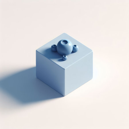 3d render of a cube with blue balls on a white backgroundの素材