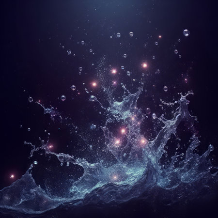 abstract water splash on dark blue background, 3d render illustrationの素材