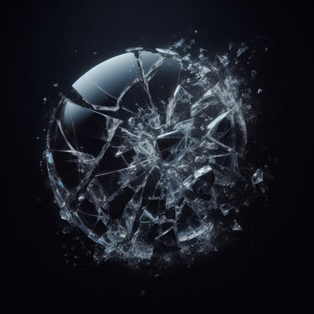 Broken glass ball on black background. 3d rendering, illustrationの素材