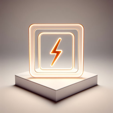 Lightning icon on a white background. 3D rendering. Neon style.の素材