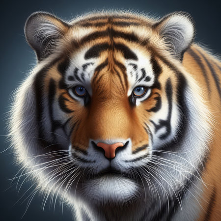 Portrait of a tiger on a gray background. 3d renderingの素材