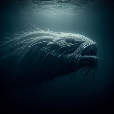 Whale in deep blue water. 3D illustration. Computer generated.の素材