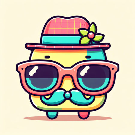 Funny hipster monster with sunglasses and hat. Vector illustration.の素材