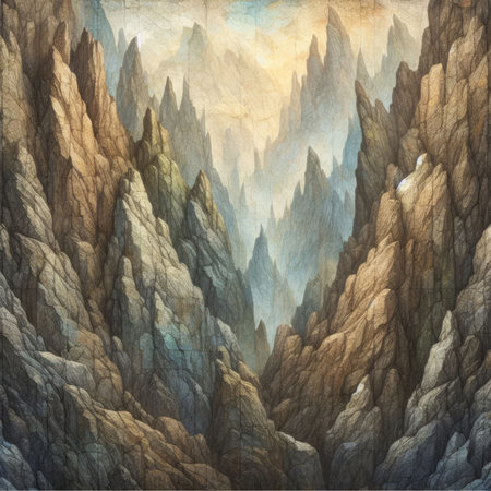 Fantasy mountain landscape. Digital art painting. 3D illustration.の素材