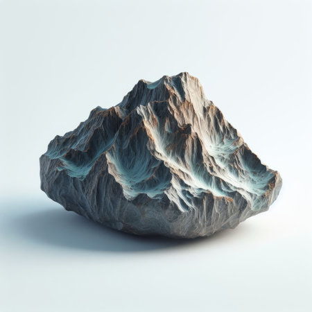 3d rendering of blue mountain rock on a white background with shadowの素材