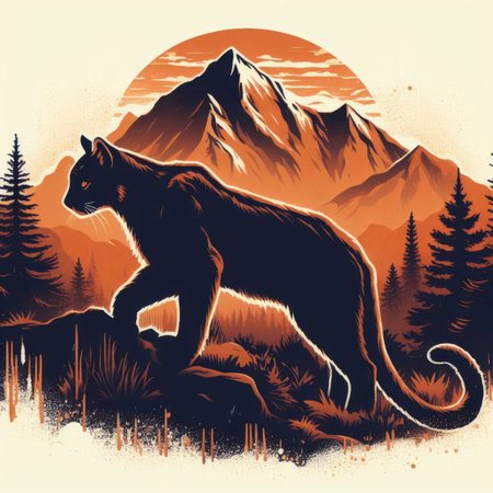 Panther on the background of the mountains. Vector illustration.の素材