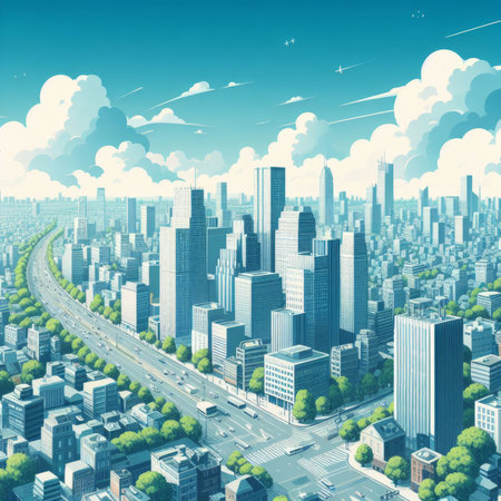 High-rise buildings on the background of the city. 3d renderingの素材