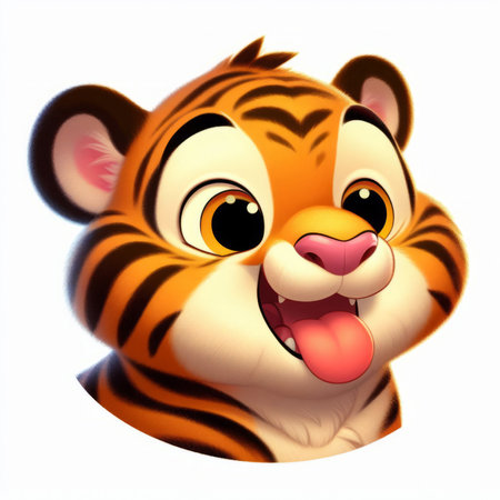 3d rendered illustration of a tiger cartoon character with tongue sticking outの素材