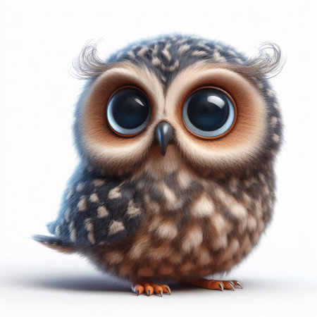 Owl with big eyes on white background. 3D illustration.の素材