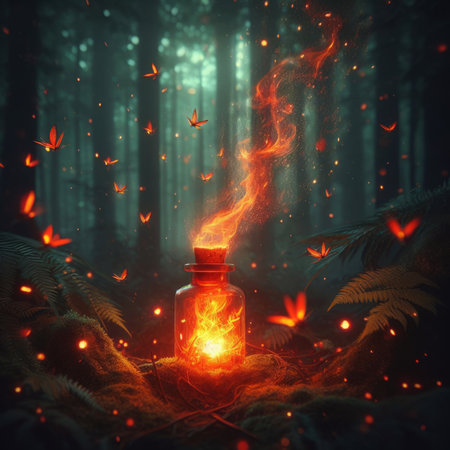 Magic potion in the forest. Halloween concept. 3D Renderingの素材