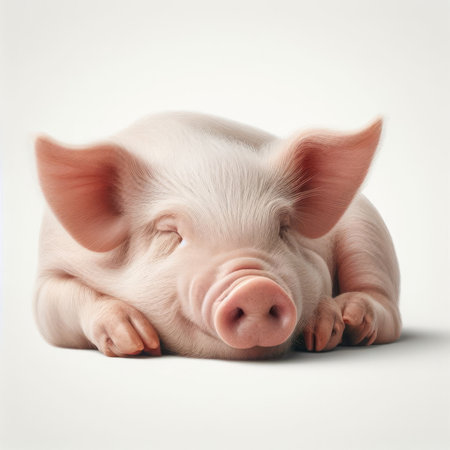 Pig lying down on a white background. Isolated pig.の素材