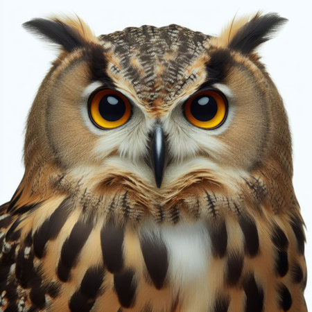 Portrait of a beautiful owl with big eyes isolated on white backgroundの素材