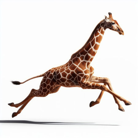 3d rendering of a giraffe running on white background with shadowの素材