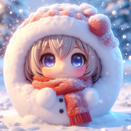 Cute little girl in a snowman. 3D illustration.の素材
