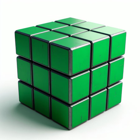 3d rendering of a green cube isolated on white background. Computer generated image.の素材