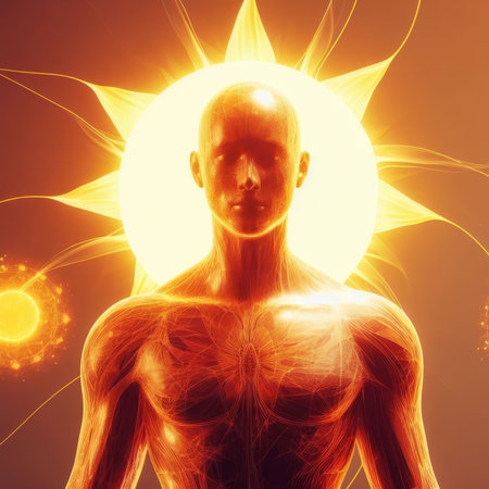 Anatomy of the human body with sun in the background.の素材