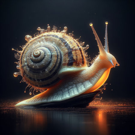 Snail on a dark background. 3d render. Conceptual image.の素材