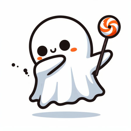 ghost with lollipop on white background. Halloween vector illustration.の素材
