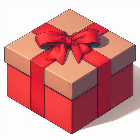 Gift box with red ribbon on a white background. 3d renderの素材