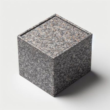 3d render of a square stone box on a white background.の素材
