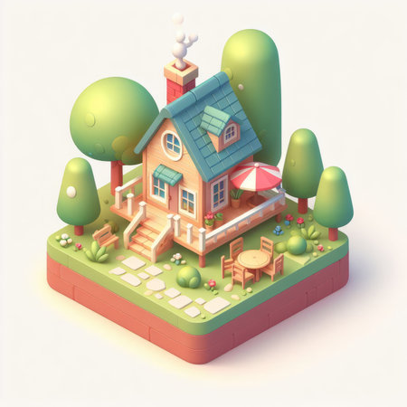 Isometric house in the forest. 3d illustration. Vector.の素材