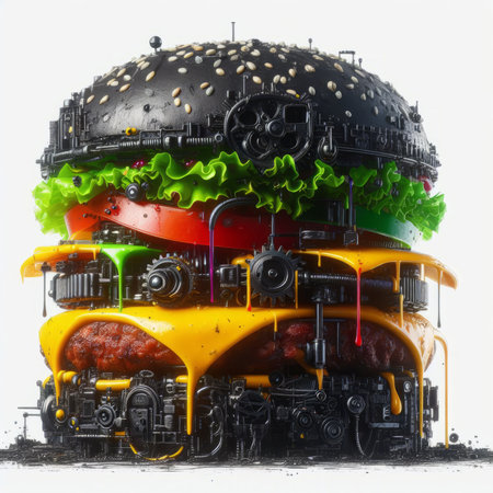 Fast food concept. Big and small hamburgers on white backgroundの素材