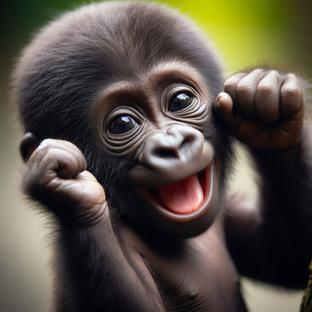 Portrait of a baby gorilla in the jungle, close-upの素材