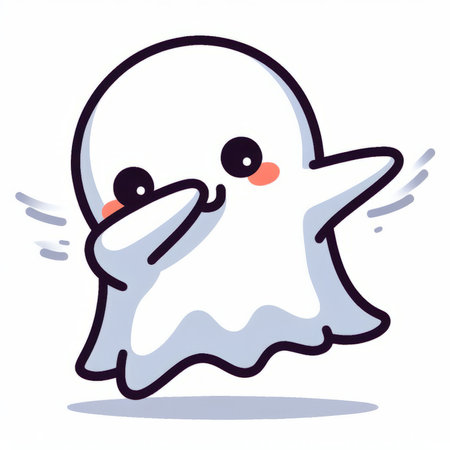 Cute cartoon ghost. Vector illustration. Isolated on white background.の素材