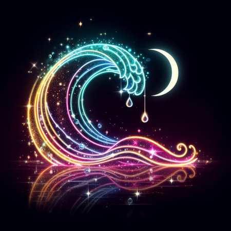 abstract magic background with crescent moon and stars, vector illustrationの素材