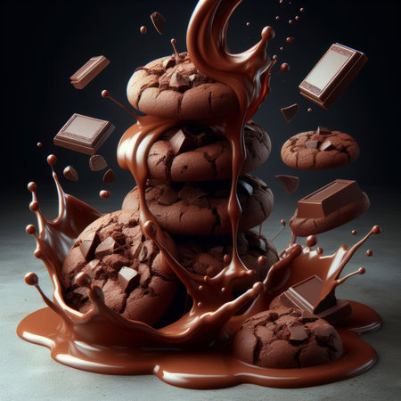 Chocolate chip cookies with splashes of chocolate. 3d renderingの素材