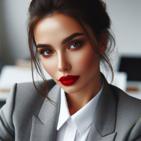 Portrait of a beautiful young woman with red lips. Beauty, fashion.の素材