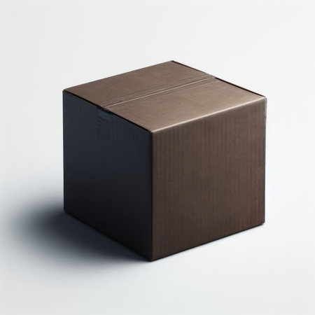 Black cardboard box isolated on a white background. 3d render.の素材