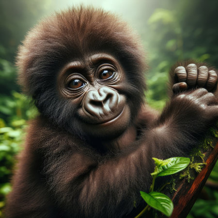 Portrait of a gorilla in the jungle. Close-up.の素材