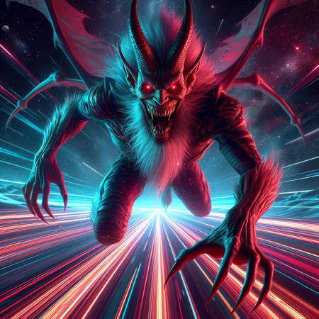 Fantasy alien creature in space. Digital illustration. 3D rendering.の素材