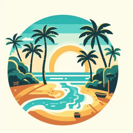 Palm trees on the beach, vector illustration in flat style.の素材