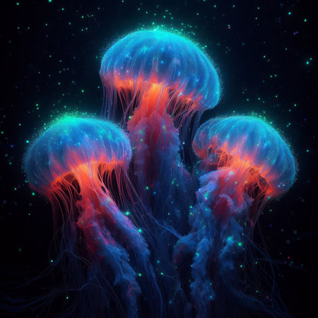 Jellyfish in the outer space, 3d illustration, horizontalの素材
