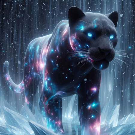 Panther, 3D illustration, computer generated, fractal backgroundの素材