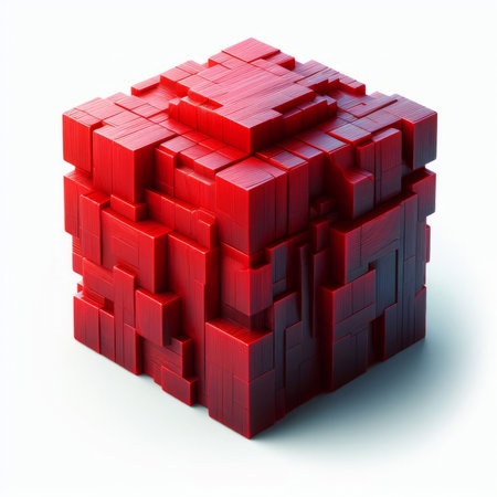 3d render of abstract cube made of red cubes on white backgroundの素材